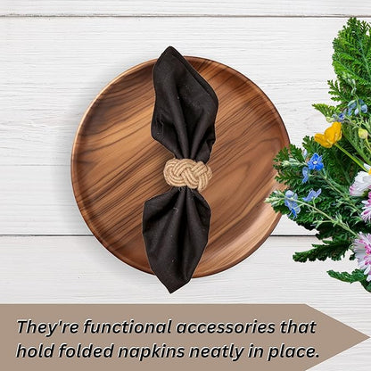 ALPHA Living HOME Round Jute Woven Napkin Rings, Water Hyacinth Easter Napkin Rings Set of 12 Napkins Holder for Elegant Table Decoration, Christmas Table Decor, Wedding Decor (Brown)