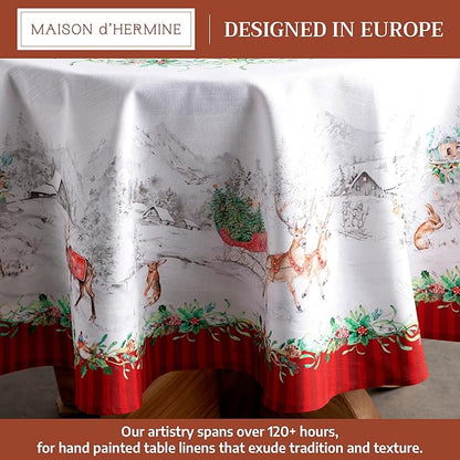 Maison d' Hermine Table Cloth Round Table 100% Cotton 63 Inches Fall Tablecloth Reusable Everyday Use for Thanksgiving Christmas Decorations Dining Farmhouse Party (Christmas Tradition)