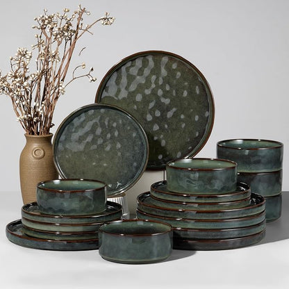 HaWare Dinnerware Sets, 18-Piece Plates and Bowls Set, Reactive Moss Green | by HaWare