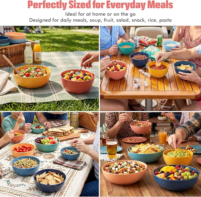 Plastic Bowls Kitchen Set for Cereals, Soup – Salad Bowl Set of 6 for Hot Cold - Image 7