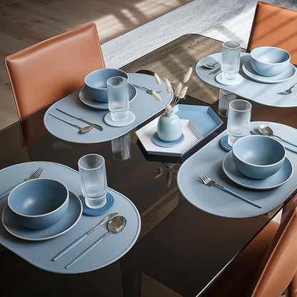 LINE+ARC Waterproof, Stain-Resistant, Heat-Safe Silicone Degrē Placemats (20.5x13, Set of 2 Smoke) 3mm-High Rim Adults Babies Easy-to-Clean Washable Oval Modern Non-Slip Large Dining Table Mats