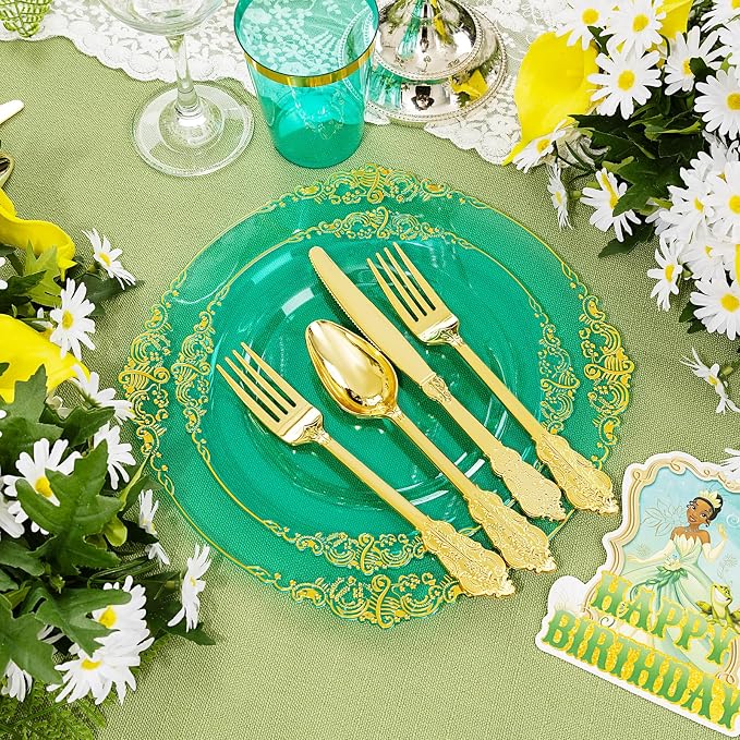 350 Pcs Green Gold Plates for St. Patrick's Day | Green Party Plates Set for 50 - Image 3