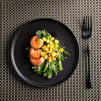 AmorArc Stoneware Dinner Plates Set of 6, 10.5 Inch Reactive Matte Glaze Ceramic Plates Set, Modern Dinnerware Dish set for Kitchen,Microwave, Dishwasher Safe, Scratch Resistant - Matte Black