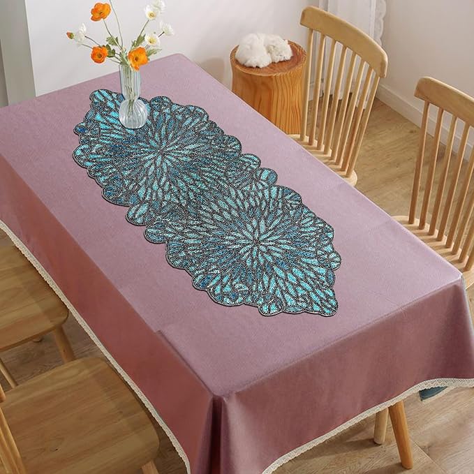 Handmade Beaded Table Runner 13 x 36 Inch, Decorative Glass Bead Table Runner - Image 7