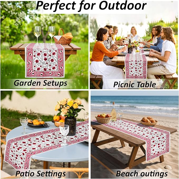 Sangria Red Hand Block Print 100% Cotton Table Runner 16x106 Inch | Perfect - Image 7