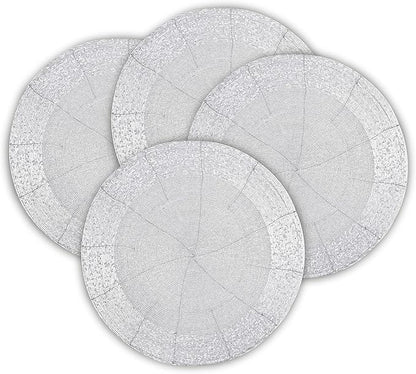 Lightnpro Beaded Placemats Set of 4-13 Inch Round Handmade Table Chargers - Rustic Farmhouse Glitz Table Décor for Dining Room, Christmas, Thanksgiving, Easter & Special Events- Whitish Silver