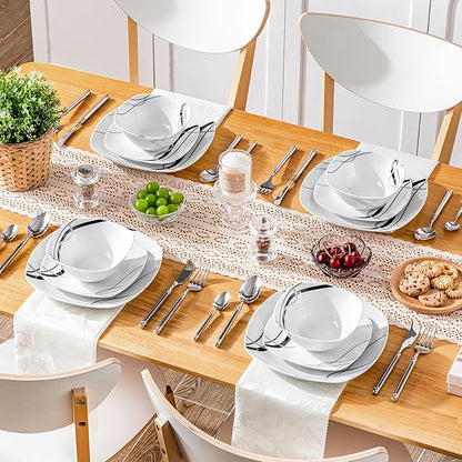 VEWEET Porcelain Dinnerware Set, 12 PCS Including Dinner Plates, Dessert Plates and Cereal Bowls, Series Fiona
