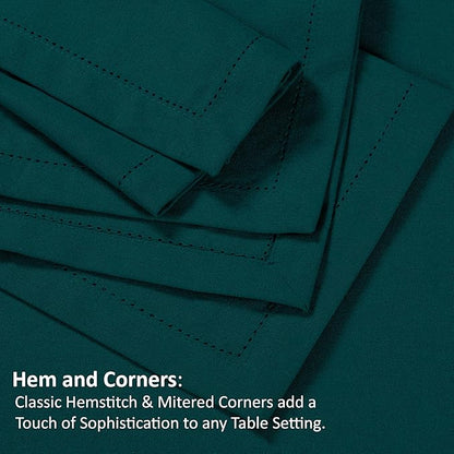 Ruvanti Premium Linen Napkins Set of 4-20x20 Inch, Classic Hemstitch, Mitered Corner Cloth Napkins ‎‎- Soft, Elegant Dinner Napkins Cloth Washable for Weddings, Parties, Everyday Use - Teal