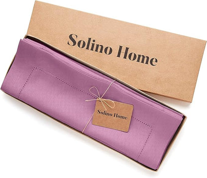 Solino Home Linen Cloth Placemats Set of 4-100% Pure Linen Hemstitch Violet Placemats 14 x 19 Inch - Classic Hemstitch Table Place Mats for Valentines, Spring, Easter