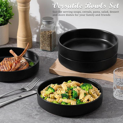 E-far Pasta Bowls Set of 4, 35oz Large Salad Bowl Plate - Image 3