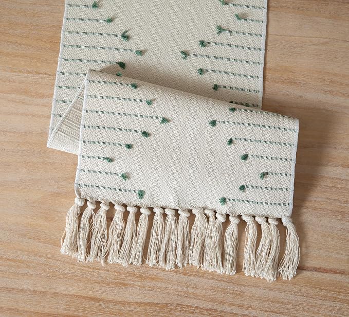 Boho Table Runner 13 x 72 Inch Long Natural Cotton Woven Runner - Image 5