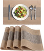 Timeet Placemats Set of 4, Heat Resistant Non-Slip Place Mats for Dining Table, Durable Washable PVC Vinyl Woven Table Mats, Resistant Kitchen Placemats Easy to Clean(Beige & Gray