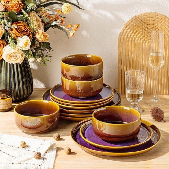 Ceramic Dinnerware Set for 6, 18-Piece Plates and Bowls Set | Handmade Reactive - Image 4