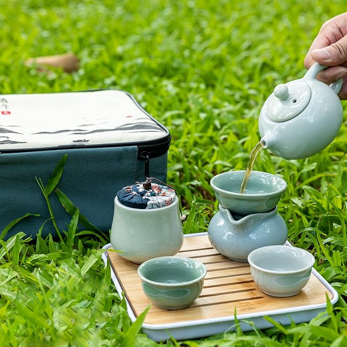 Ceramic Kungfu Tea Sets 12 Piece, Mini Protable Travel Tea Set - Image 3