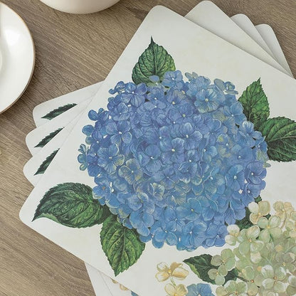 Benson Mills Cork Placemats Set of 4, Thick Cork Place Mats for Kitchen and Dining Tables, Easy Clean Table Mats (12" x 16" Rectangular Set of 4, Hydrangea Floral)