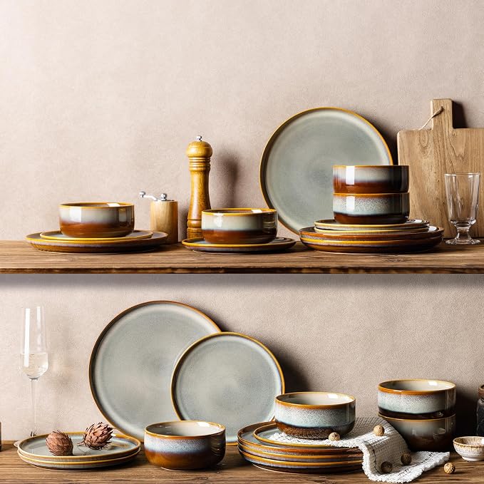 Ceramic Dinnerware Set for 8, 24-Piece Plates and Bowls Set | Handmade Reactive - Image 7