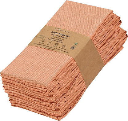 Ruvanti Cloth Napkins Set of 12, 18x18 Reusable Napkins Cloth Washable, Soft & Durable Table Napkin, Poly Cotton Fabric Dinner Napkins for Parties, Christmas, Thanksgiving, Weddings - Orange Peel