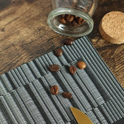 HeloHo Black Grey Stripe Placemats Set of 8, Heat-Resistant Washable Placemats Non-Slip Vinyl Woven Table Mats Wipeable Placemat for Kitchen Dining Table Decoration Indoor Outdoor