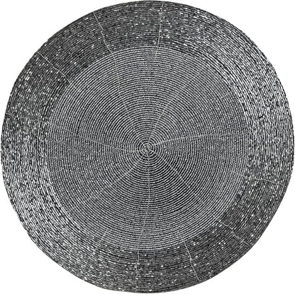 Lightnpro Beaded Placemats Set of 4 - Round Table Chargers - Handmade Rustic Glam Dining Table Mats - Elegant Silver Decorative Placemats for Holidays, Parties & Special Events - 13 Inch Mercury