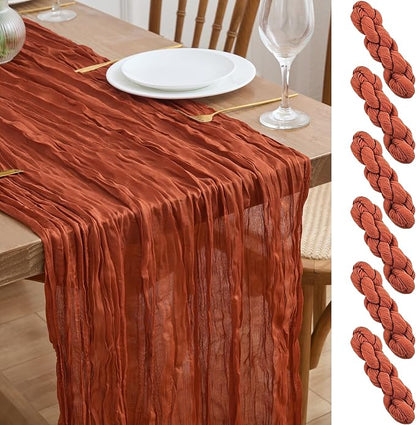 Asee'm 6pcs Terracotta Fall Cheesecloth Table Runner 10FT Boho Burnt Orange | by Aseem