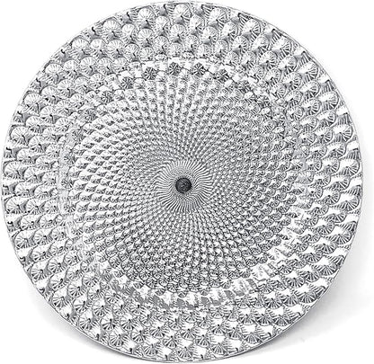 Allgala Heavy Quality Round Charger Plates - 13-Inch Set for Table Decor - Ideal for Weddings, Thanksgiving Parties & Holidays - Peacock Silver (48-Pack)