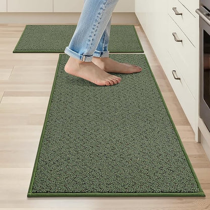COSY HOMEER Kitchen Rugs and Mats 2PCS Non Slip Kitchen Mats for Floor Washable Stain Resistant Kitchen Runner Rug Sets Absorbent Kitchen Floor Mat 20"x32"+20"x48",Green