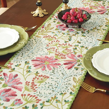 Spring Botanical Floral Green Lace Table Runners 12 x 71 Inch | Jacquard Weave - Image 5