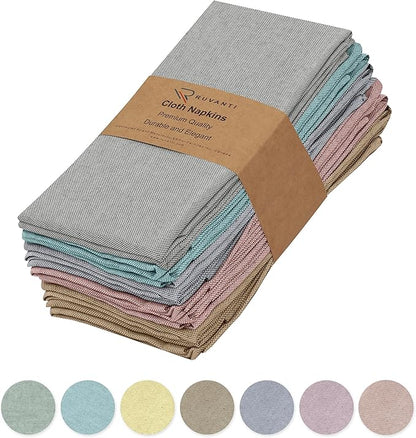 Ruvanti Cloth Napkins Set of 12, 18x18 Reusable Napkins Cloth Washable, Soft & Durable Table Napkin, Poly Cotton Fabric Dinner Napkins for Parties, Christmas, Thanksgiving, Weddings - Multicolor