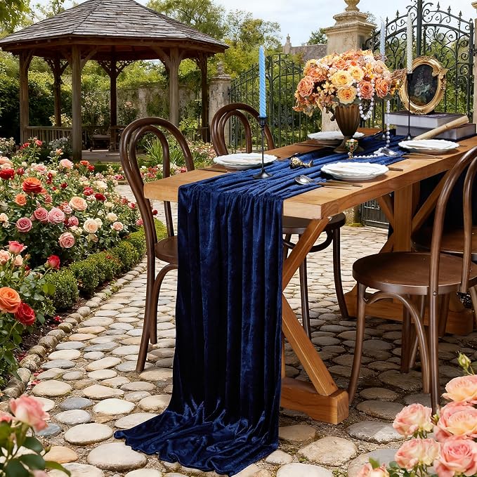 Velvet Table Runner 29x120 Inch Navy Blue Luxury Retro Soft Fabric Cloth | 3 - Image 5