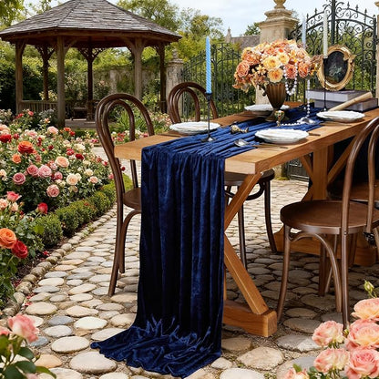 Velvet Table Runner 29x120 Inch Navy Blue Luxury Retro Soft Fabric Cloth | 3 - Image 5