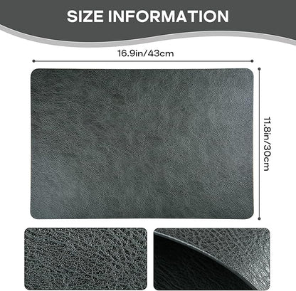 Faux Leather Placemats Set of 6, Washable Place Mats, Wipeable Waterproof Oil-Proof Heat Resistant Table Mats, Non-Slip Vinyl Placemats Rectangular Place Mat for Table Indoor Outdoor (Gray)