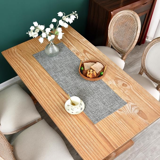 NEWISHER Reversible Double Layer Table Runner Faux Linen Fabric 13x36inch | - Image 2