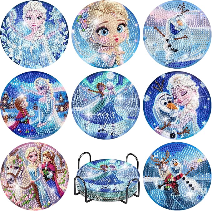 8 Pcs Diamond Painting Coasters Kit, Cartoon Diamond Art Coasters by Fuinkqe