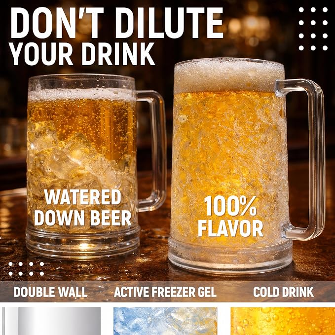 Granatan Frozen Beer Mugs, 16oz Double Wall Gel Freezer Cups - Image 3