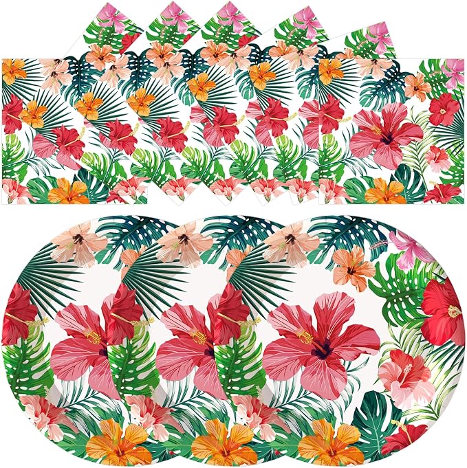 50PCS Hawaiian Luau Paper Plates and Napkins Party Decorations, 7inch by Unknown