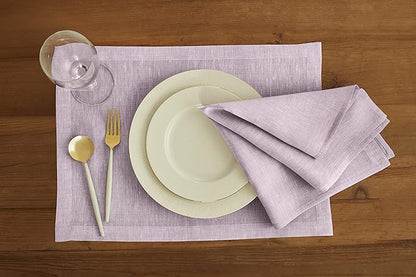 Solino Home Linen Cloth Napkins Set of 4-100% Pure Linen Chambray Lavender Dinner Napkins 20 x 20 Inch - Athena, Handcrafted and Machine Washable - Spring, Easter, Valentines
