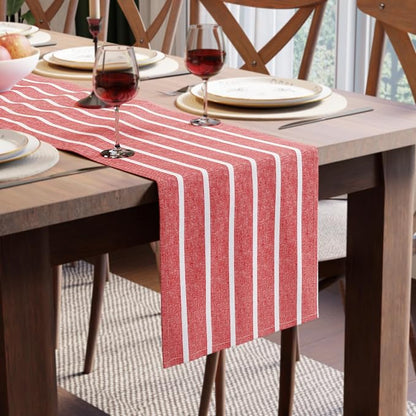 Encasa XO Table Runner, Woven Cotton Dining Runner 13"x72" | Roma Red Stripes by EncasaXO