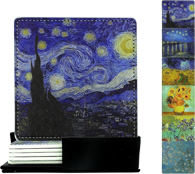 Artistic Coasters Square Leather Drinks Coaster Set by Yopiiefa