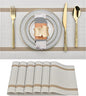 SLKQG Beige White Placemats Set of 6 - Easy Clean Modern Durable Washable Vinyl Place Mats - Heat Resistant Placemats for Kitchen Table - PVC Table Mats for Dining Table (Beige White with Stripes, 6)
