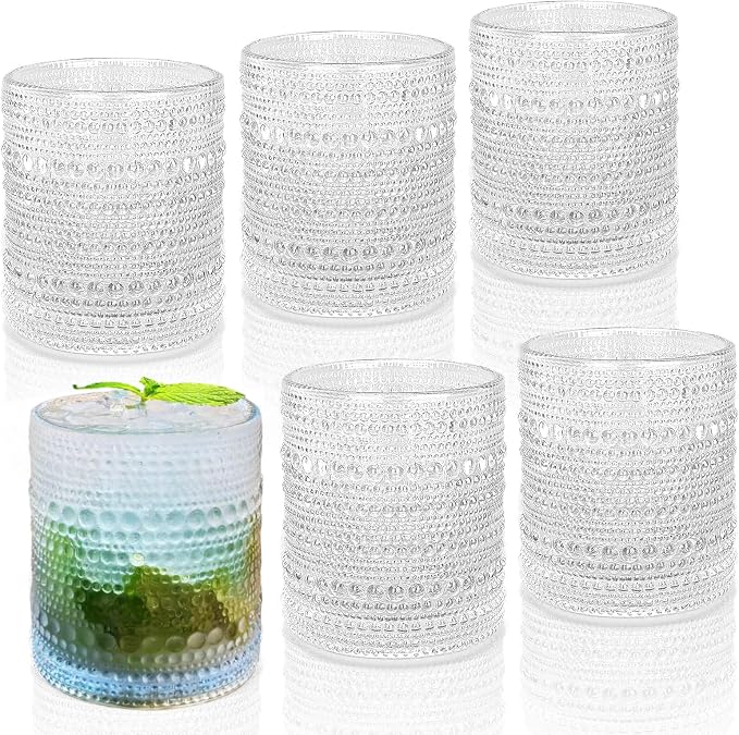 Hobnail Drinking Glasses Set of 6, 10 oz, Cocktail Glasses Vintage Glasses by Artcochan