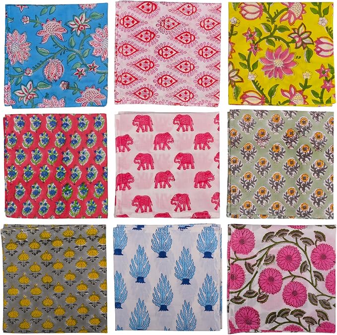 DIYANAIMPEX 10 Pc Cotton Cloth Napkins Hand Block Print Hand Made Size 16x16 by DIYANA+IMPEX