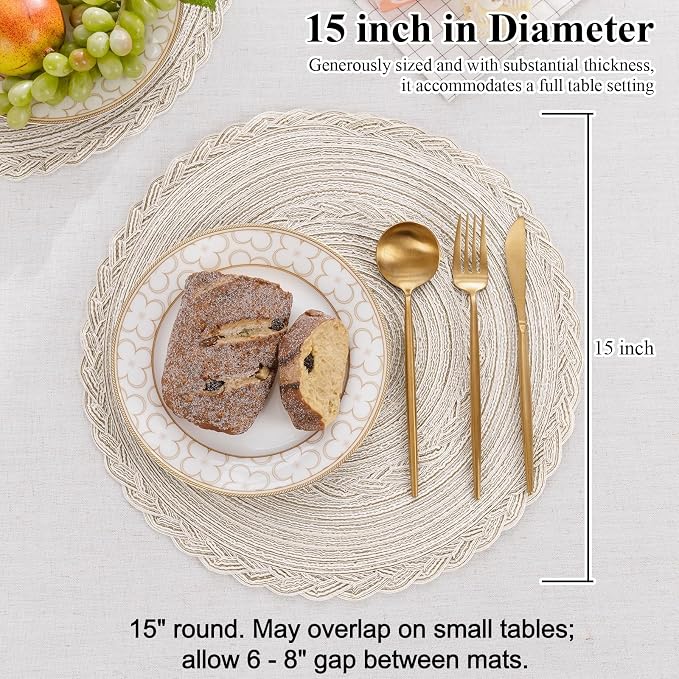 SHACOS 15 inch Round Braided Placemats Set of 12 - Image 6