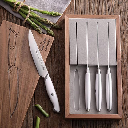 Cangshan Thomas Keller Signature Collection Swedish Powder Steel Forged, 4-Piece Fine Edge Steak Knife Set w/Walnut Box, White