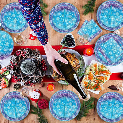100 Pcs Snowflake Winterland Tableware Party Supplies Set, Serves 25 – - Image 7