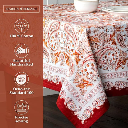 Maison d' Hermine Table Cloth Rectangle Table 100% Cotton 60 x 90 Inches Fall Tablecloth Reusable Everyday Use for Thanksgiving Christmas Decorations Dining Farmhouse Party (Orient)