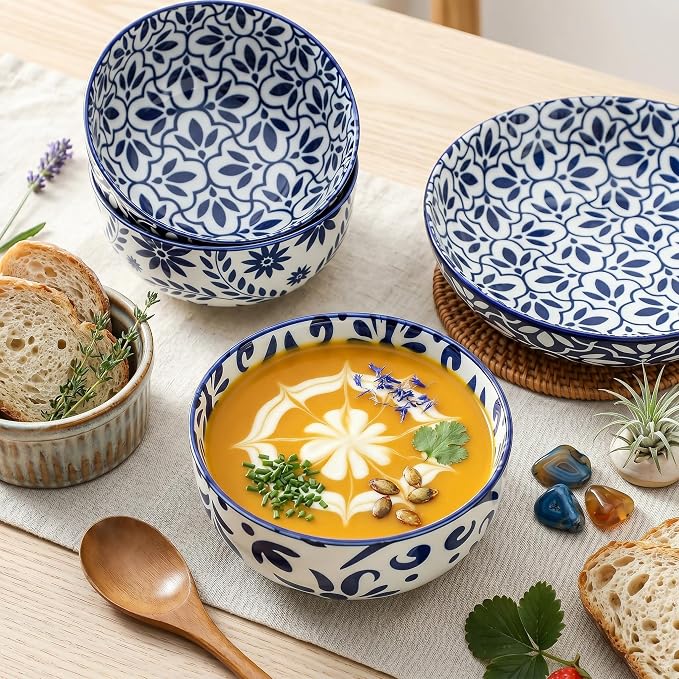 Cereal Bowls, 28 Ounce Ceramic Soup Bowls Set of 6, Large Bowl Set - Image 3