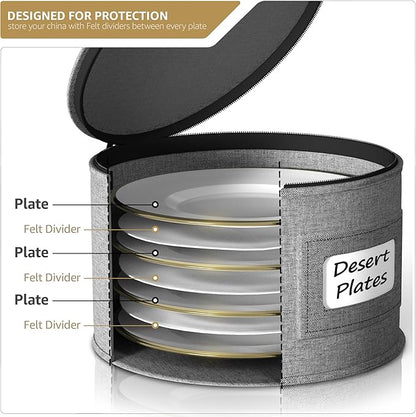 Sorbus China Storage Containers – Dinnerware Organizer for Salad Plates with Lid (Holds Service for 12) with Felt Protectors – 8.5" x 5.5"