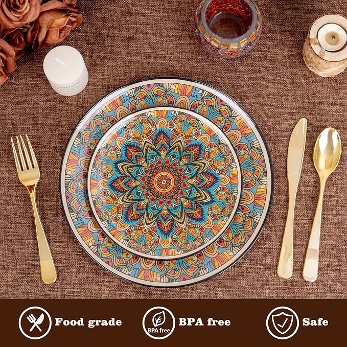 60PCS Bohemian Plastic Plates - Image 6