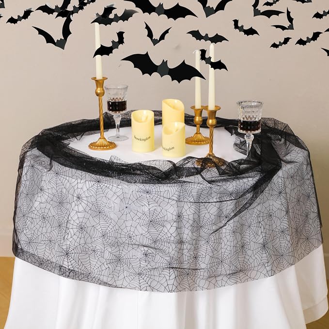 Snowkingdom Halloween Table Runner, 10 FT Black Spider Web Runners Metallic - Image 4
