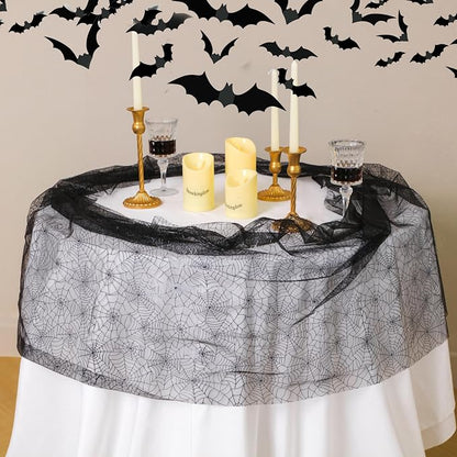 Snowkingdom Halloween Table Runner, 10 FT Black Spider Web Runners Metallic - Image 4